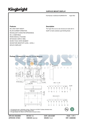 ACDC02-41SURKWA-F01 datasheet - SURFACE MOUNT DISPLAY