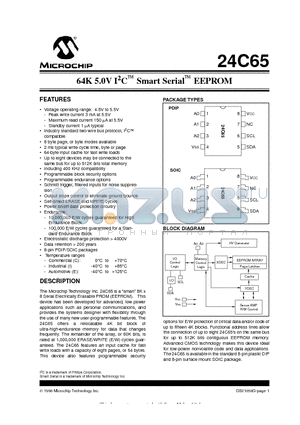 24C65-ESM datasheet - 64K 5.0V I 2 C  Smart Serial  EEPROM