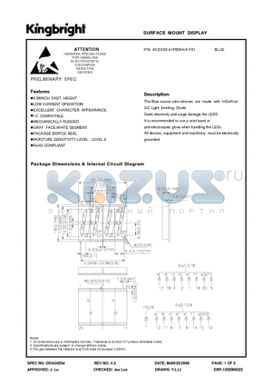 ACDC56-41PBWA/A-F01 datasheet - SURFACE MOUNT DISPLAY