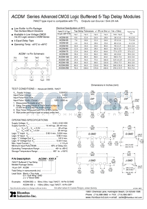 ACDM-150 datasheet - ACDM Series Advanced CMOS Logic Buffered 5-Tap Delay Modules