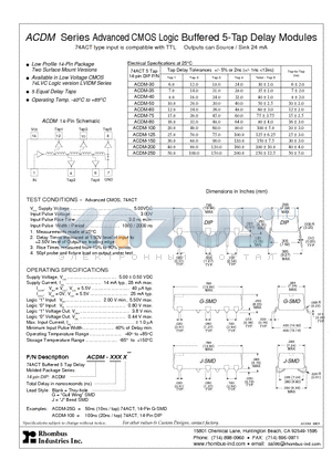 ACDM-100G datasheet - ACDM Series Advanced CMOS Logic Buffered 5-Tap Delay Modules