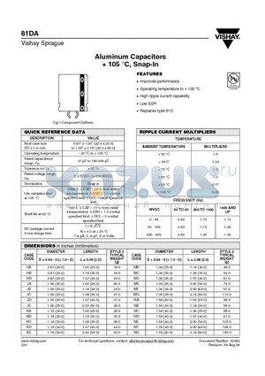 81DA682M050KC2D datasheet - Aluminum Capacitors  105 `C, Snap-In