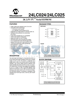 24CO24-SN datasheet - 2K 2.5V I 2 C  Serial EEPROM