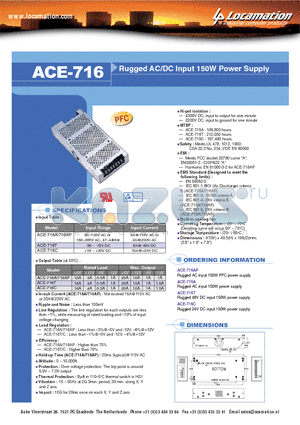ACE-716 datasheet - RUGGED AC/DC INPUT 150W POWER SUPPLY