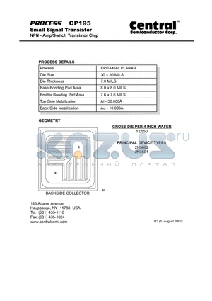 CP195 datasheet - Small Signal Transistor NPN - Amp/Switch Transistor Chip