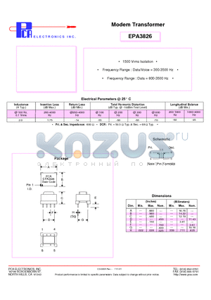 EPA3826 datasheet - Modem Transformer