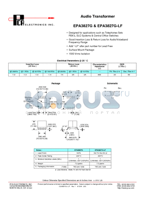 EPA3827G datasheet - Audio Transformer
