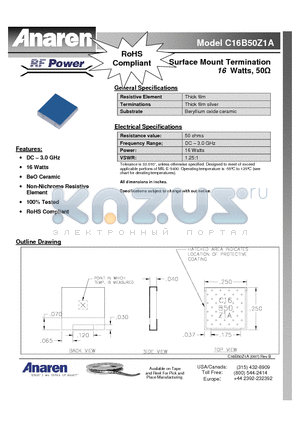 C16B50Z1A datasheet - Surface Mount Termination 16 Watts, 50W