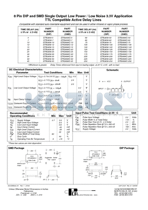 EPA3856-50 datasheet - 8 Pin DIP and SMD Single Output Low Power / Low Noise 3.3V Application TTL Compatible Active Delay Lines