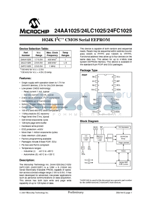 24FC1025-I/SM datasheet - 1024K I2C CMOS Serial EEPROM