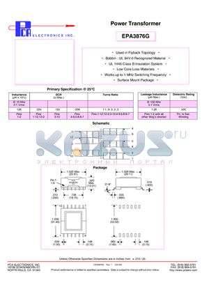 EPA3876G datasheet - Power Transformer