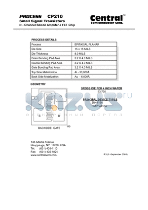 CP210 datasheet - Small Signal Transistors N - Channel Silicon Amplifer J FET Chip