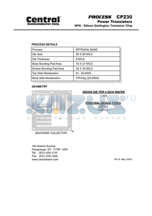 CP230 datasheet - Power Transistors NPN - Silicon Darlington Transistor Chip