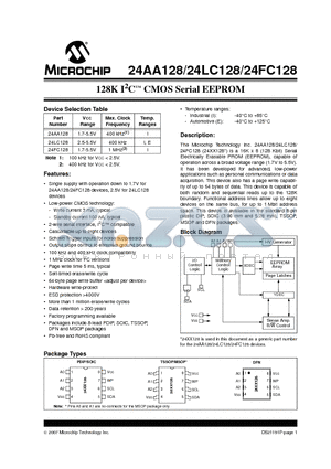 24FC128T-E/ST datasheet - 128K I2C CMOS Serial EEPROM