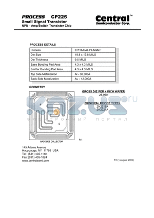 CP225 datasheet - Small Signal Transistor NPN - Amp/Switch Transistor Chip