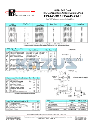 EPA445-15 datasheet - 8 Pin DIP Dual TTL Compatible Active Delay Lines