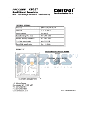 CP257 datasheet - Small Signal Transistor NPN - High Voltage Darlington Transistor Chip