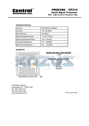 CP314_08 datasheet - Small Signal Transistor NPN - High Current Transistor Chip