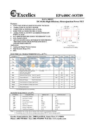 EPA480C-SOT89 datasheet - DC-6GHz High Efficiency Heterojunction Power FET