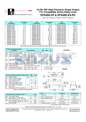 EPA500-11 datasheet - 14 Pin DIP High Precision Single Output TTL Compatible Active Delay Lines