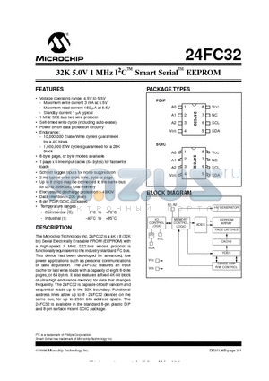 24FC32-IP datasheet - 32K 5.0V 1 MHz I 2 C  Smart Serial  EEPROM
