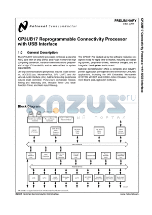 CP3UB17 datasheet - CP3UB17 Reprogrammable Connectivity Processor with USB Interface