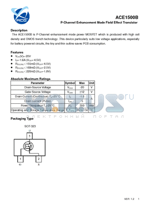ACE1500B datasheet - P-Channel Enhancement Mode Field Effect Transistor
