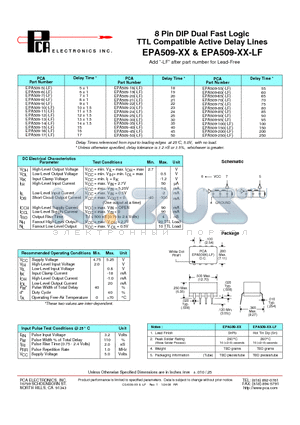 EPA509-13 datasheet - 8 Pin DIP Dual Fast Logic TTL Compatible Active Delay Lines