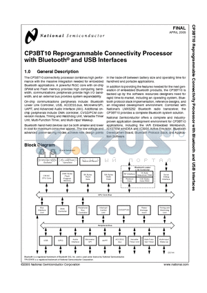 CP3BT10G38X datasheet - Reprogrammable Connectivity Processor with Bluetooth and USB Interfaces