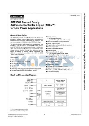 ACE1501VN14 datasheet - ACE1501 Product Family Arithmetic Controller Engine (ACEx) for Low Power Applications