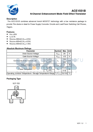 ACE1551B datasheet - N-Channel Enhancement Mode Field Effect Transistor