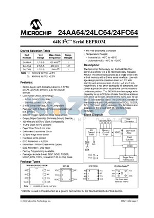 24FC64T datasheet - 64K I2C Serial EEPROM