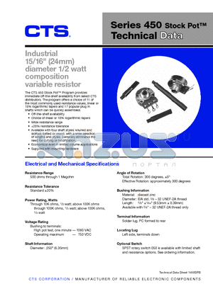 450VA503BB1 datasheet - Industrial 15/16 (24mm) diameter 1/2 watt composition variable resistor