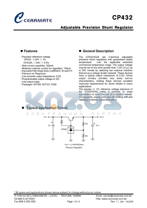 CP432 datasheet - Adjustable Precision Shunt Regulator