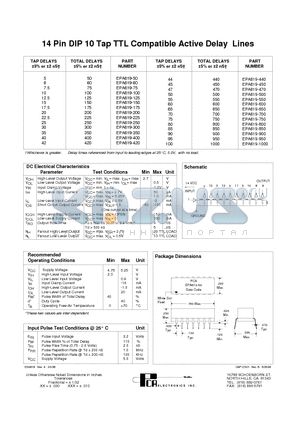 EPA619-250 datasheet - 14 Pin DIP 10 Tap TTL Compatible Active Delay Lines