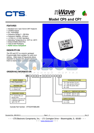 CP5032M7680NAT3 datasheet - 5x3.2mm and 7x5mm Low Cost Programmable Clock Oscillator