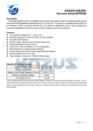 ACE24C256 datasheet - Two-wire Serial EEPROM