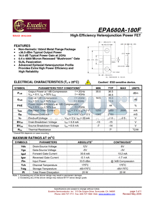 EPA680A-180F datasheet - High Efficiency Heterojunction Power FET