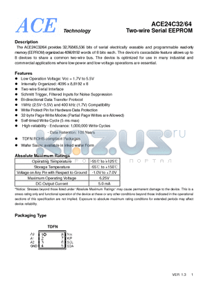 ACE24C64 datasheet - Two-wire Serial EEPROM