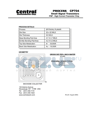 CP704_06 datasheet - Small Signal Transistors PNP - High Current Transistor Chip