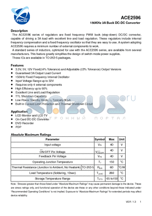 ACE2596_12 datasheet - 150KHz 3A Buck DC-DC Converter