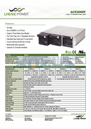 ACE3000T datasheet - 3 Bay / 9 Kilowatt Power Shelf