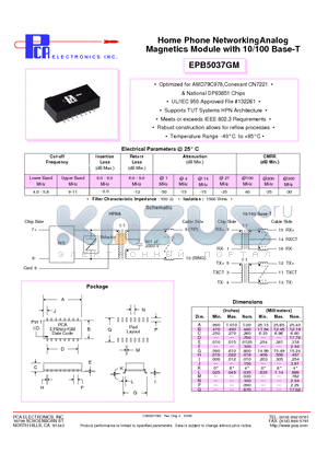 EPB5037GM datasheet - Home Phone NetworkingAnalog Magnetics Module with 10/100 Base-T