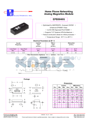 EPB5040G datasheet - Home Phone Networking Analog Magnetics Module