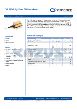 1782A-NM-050-62-FC-PM datasheet - DWDM High Power CW Source Laser