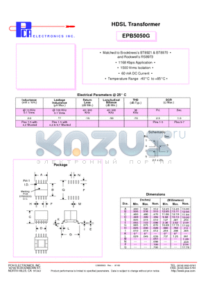 EPB5050G datasheet - HDSL Transformer