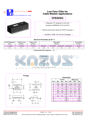 EPB5059G datasheet - Low Pass Filter for Cable Modem Applications