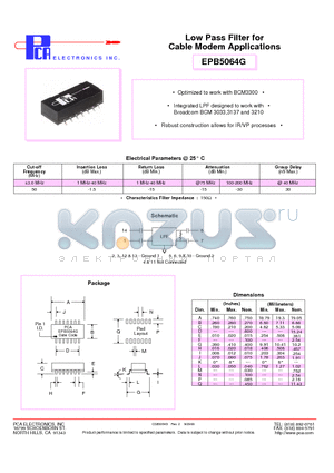 EPB5064G datasheet - Low Pass Filter for Cable Modem Applications