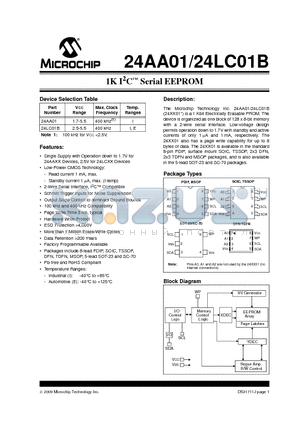24LC01B-E/LT datasheet - 1K I2C Serial EEPROM