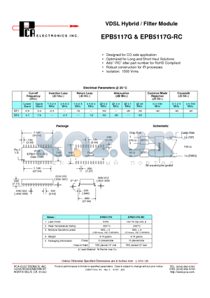 EPB5117G-RC datasheet - VDSL Hybrid / Filter Module